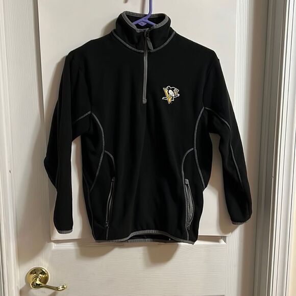 Pittsburgh Penquins youth medium half zip black fleece sweatshirt. - Picture 1 of 4